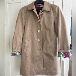 Coach Women’s Classic Beige Trench Coat Pink Trim and Floral Lining, Small NWOT